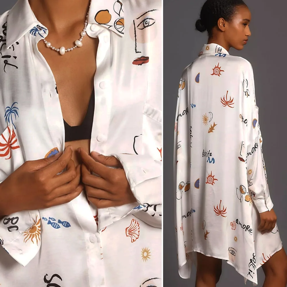 NWT, Anthropologie, Corey Lynn Calter Long-Sleeve Printed Mini Shirt Dre… - Picture 2 of 2